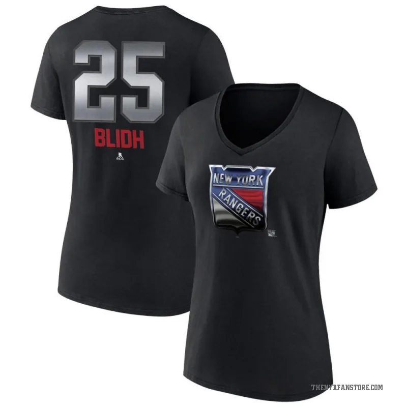 Anton Blidh Women's Black New York Rangers Midnight Mascot Logo V-Neck T-Shirt
