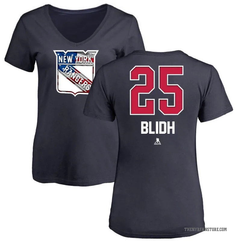 Anton Blidh Women's Navy New York Rangers Name and Number Banner Wave V-Neck T-Shirt -