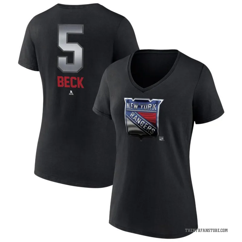 Barry Beck Women's Black New York Rangers Midnight Mascot Logo V-Neck T-Shirt