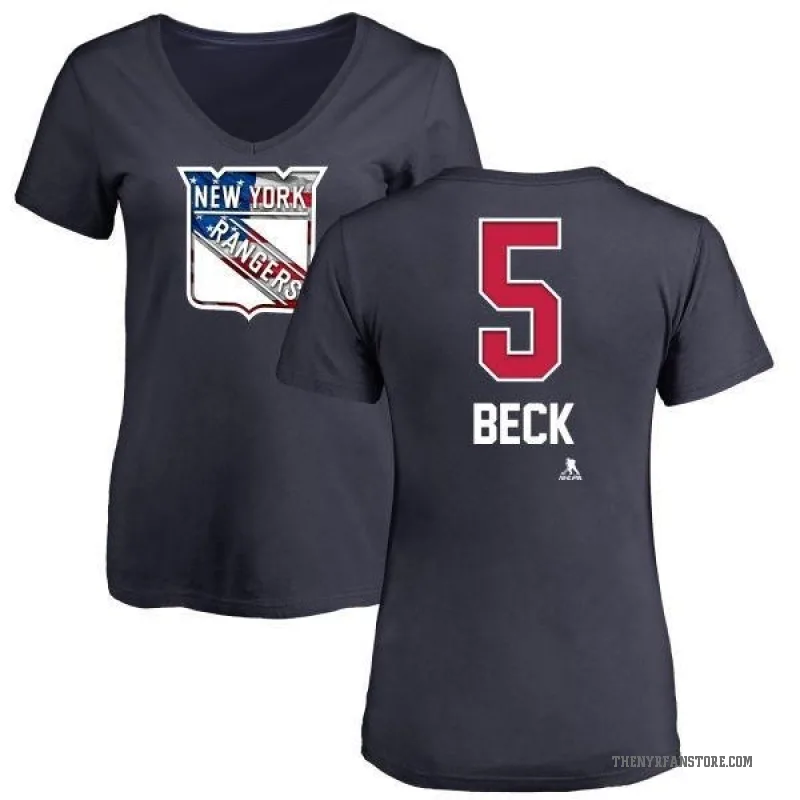 Barry Beck Women's Navy New York Rangers Name and Number Banner Wave V-Neck T-Shirt -