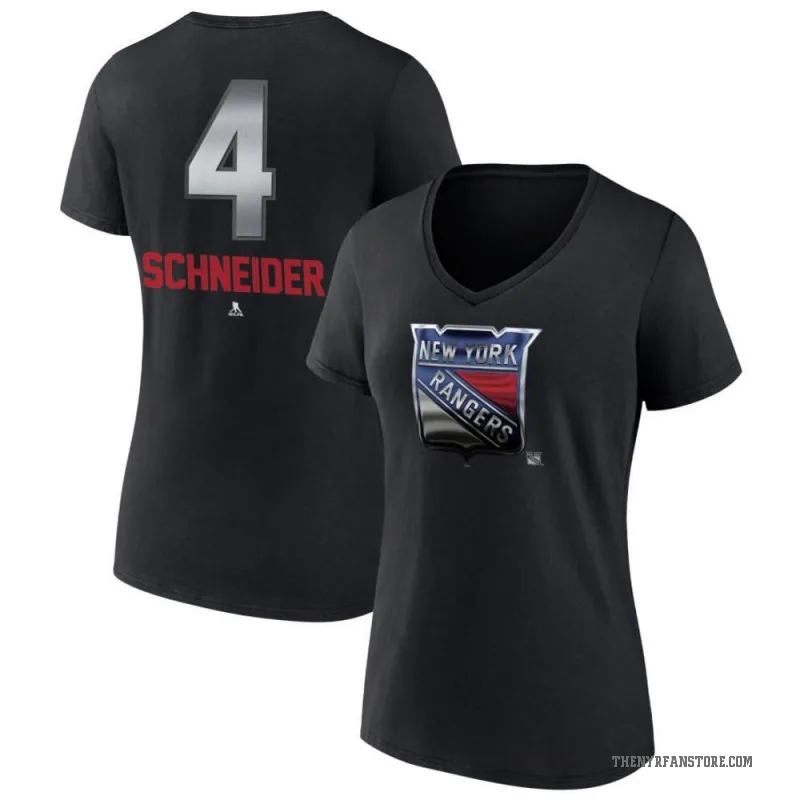 Braden Schneider Women's Black New York Rangers Midnight Mascot Logo V-Neck T-Shirt