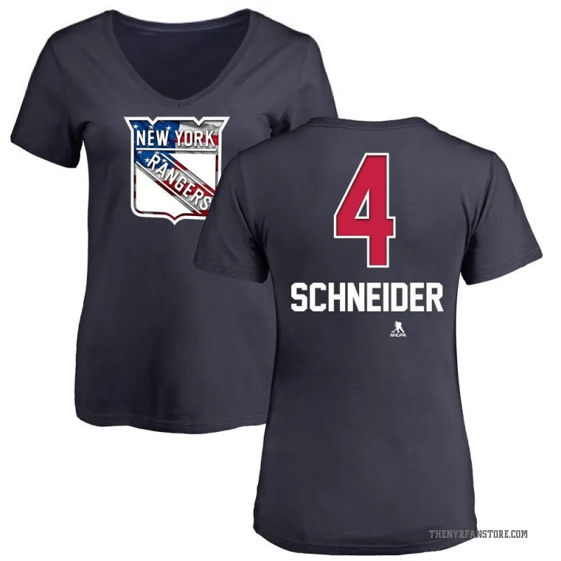 Braden Schneider Women's Navy New York Rangers Name and Number Banner Wave V-Neck T-Shirt -