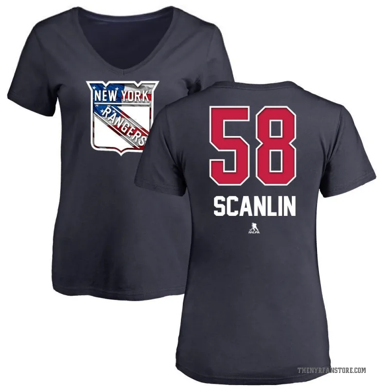 Brandon Scanlin Women's Navy New York Rangers Name and Number Banner Wave V-Neck T-Shirt -