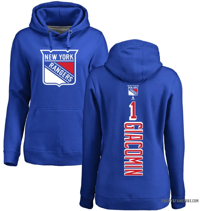 Eddie Giacomin Women's Blue New York Rangers Branded Backer Pullover Hoodie