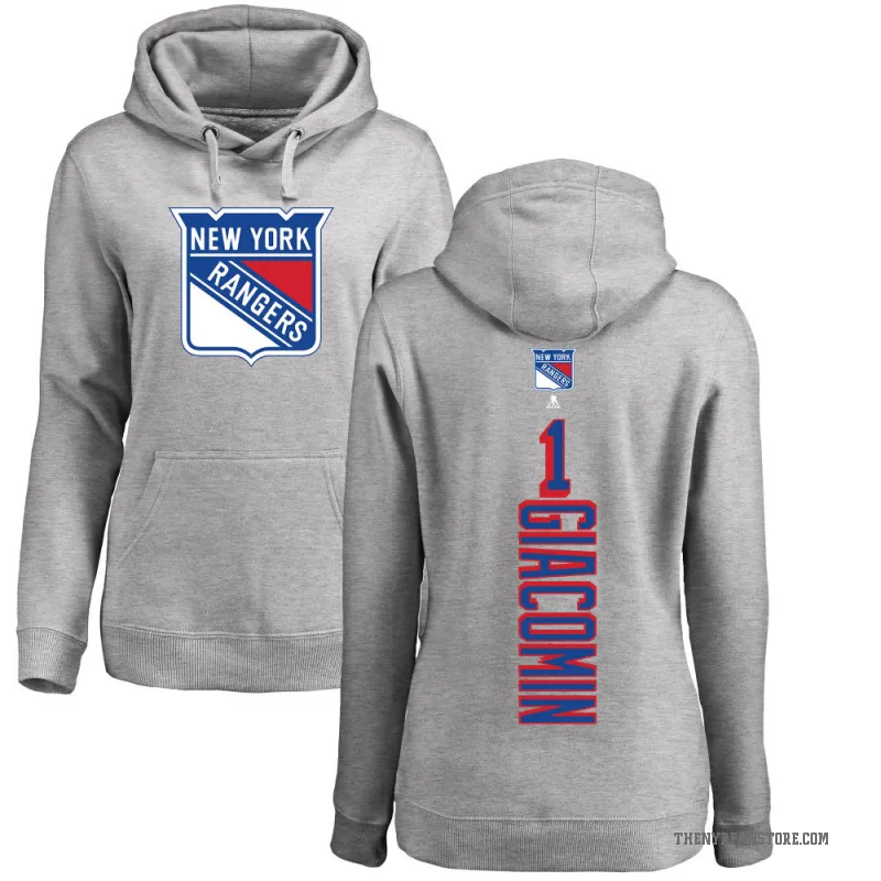 Eddie Giacomin Women's New York Rangers Branded Ash Backer Pullover Hoodie