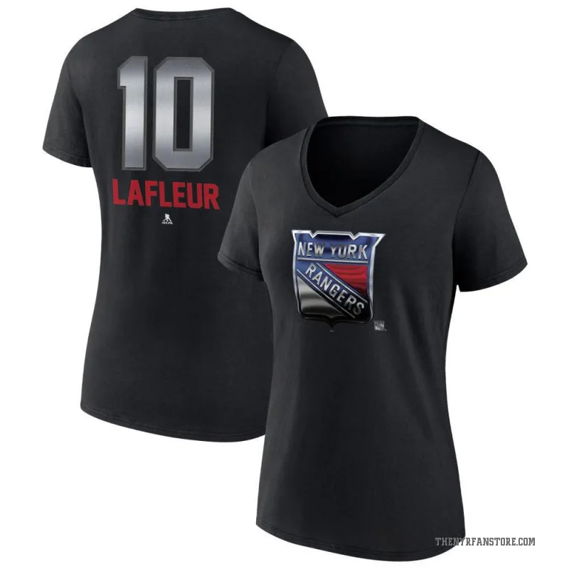 Guy Lafleur Women's Black New York Rangers Midnight Mascot Logo V-Neck T-Shirt