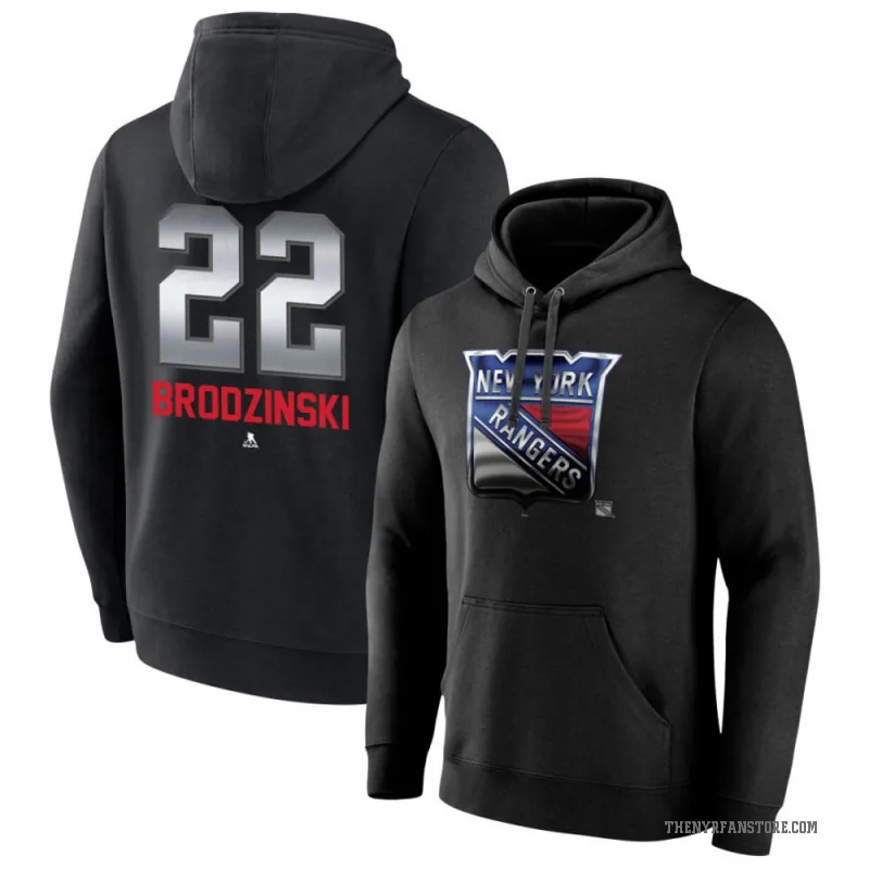 Jonny Brodzinski Men's Black New York Rangers Branded Midnight Mascot Logo Pullover Hoodie