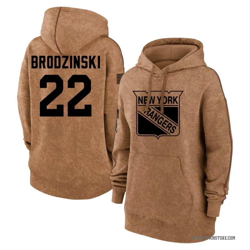 Jonny Brodzinski Women's Brown New York Rangers 2023 Salute to Service Pullover Hoodie