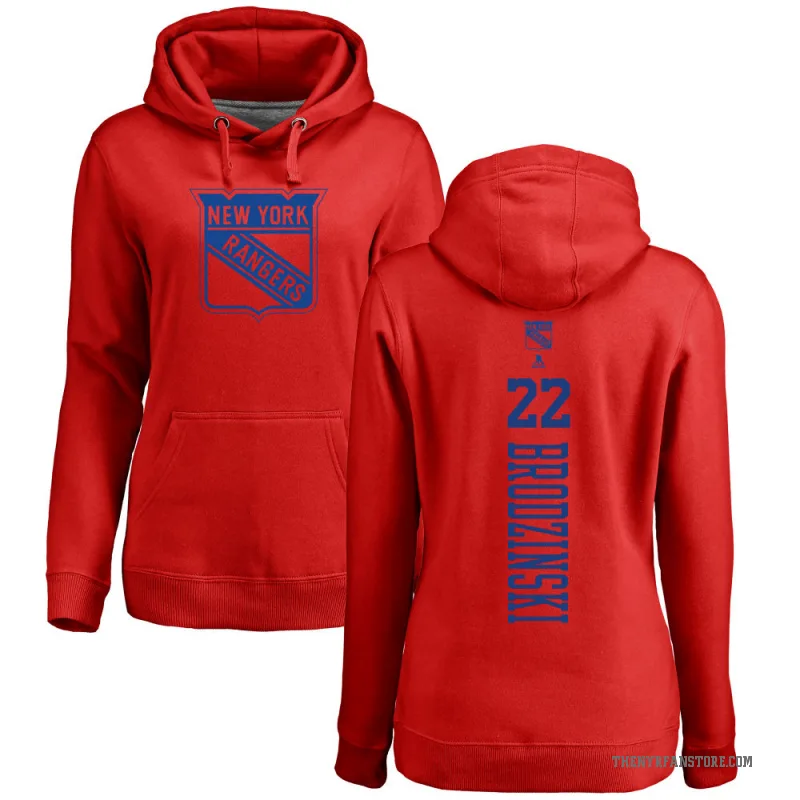 Jonny Brodzinski Women's Red New York Rangers Branded One Color Backer Pullover Hoodie