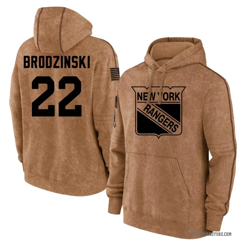 Jonny Brodzinski Youth Brown New York Rangers 2023 Salute to Service Club Pullover Hoodie