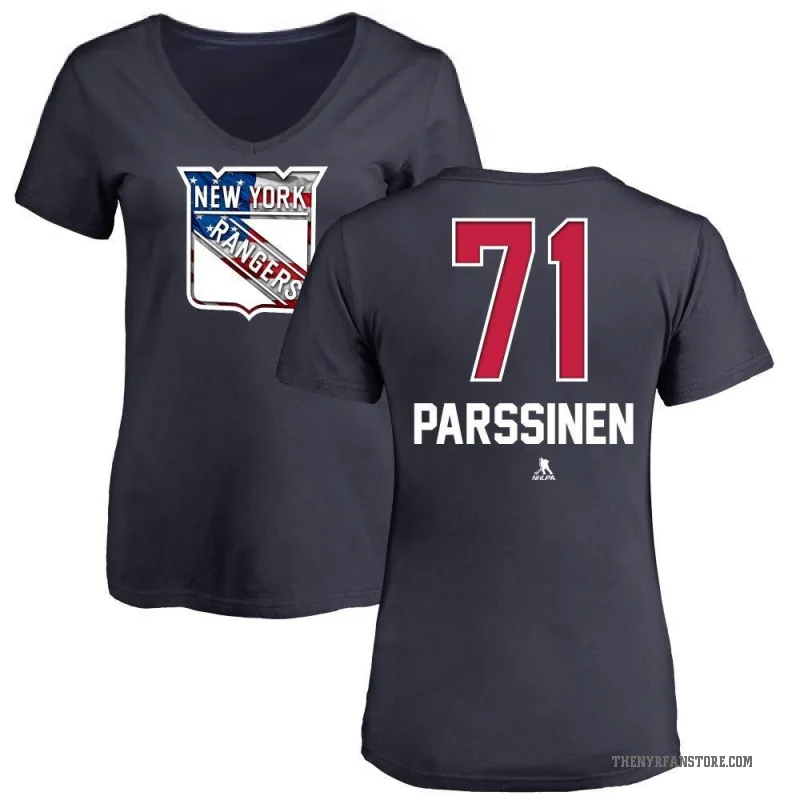 Juuso Parssinen Women's Navy New York Rangers Name and Number Banner Wave V-Neck T-Shirt -