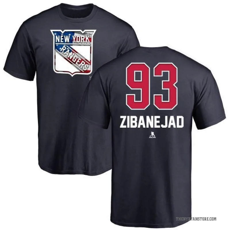 Mika Zibanejad Men's Navy New York Rangers Name and Number Banner Wave T-Shirt -