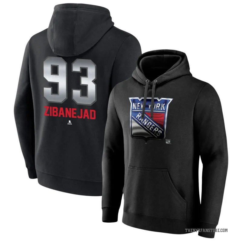 Mika Zibanejad Youth Black New York Rangers Branded Midnight Mascot Logo Pullover Hoodie