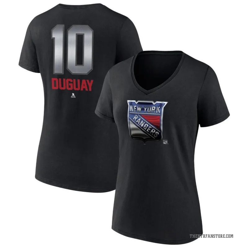 Ron Duguay Women's Black New York Rangers Midnight Mascot Logo V-Neck T-Shirt