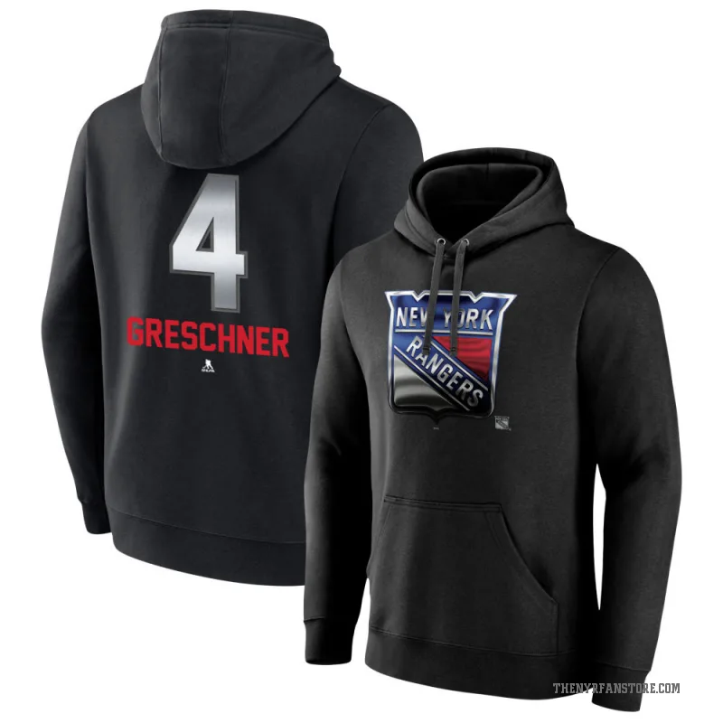 Ron Greschner Men's Black New York Rangers Branded Midnight Mascot Logo Pullover Hoodie