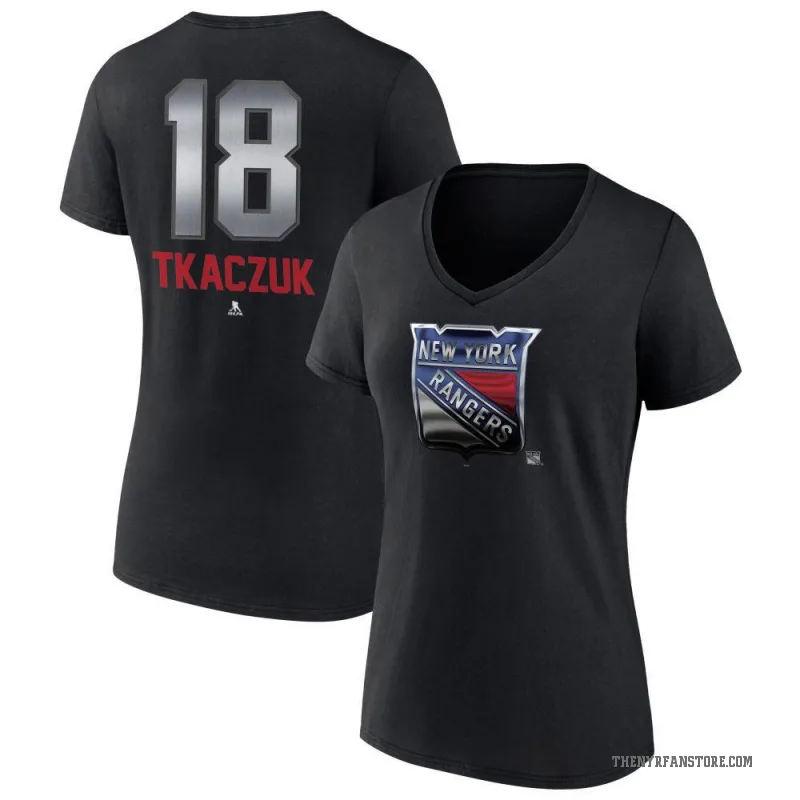 Walt Tkaczuk Women's Black New York Rangers Midnight Mascot Logo V-Neck T-Shirt